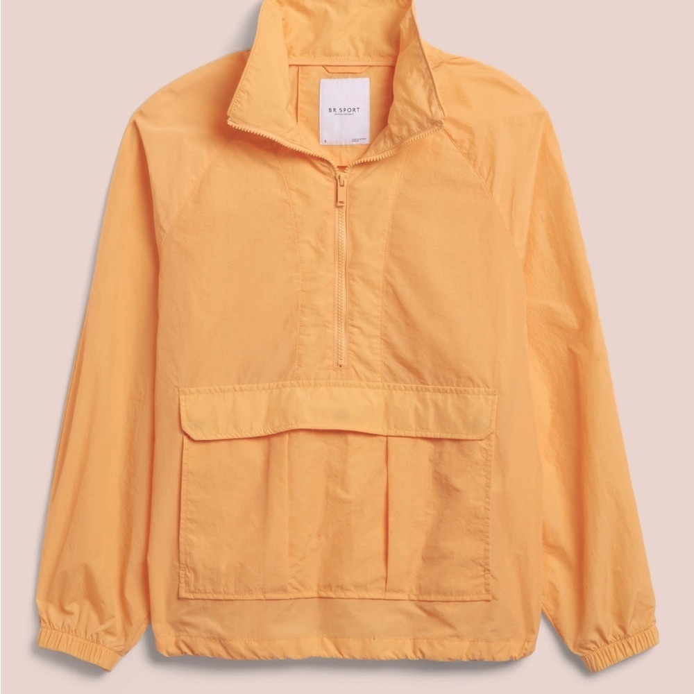 BANANA REPUBLIC HALF ZIP PACKABLE WINDBREAKER HAND & STORAGE POCKETS - MANGO MED